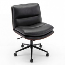 Armless Office Chair w/Wheels Curved Backrest Padded Seat Smooth Faux Leather