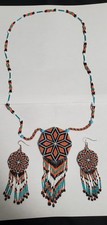 Native American Beaded Medallion Necklace with Matching Earrings