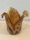 Murano Italian Art Glass Amber Swirl Vase White Cristal Italy