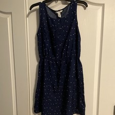 MNG by Mango Navy Blue & Tan Polka Dot Sleeveless Button Dress S