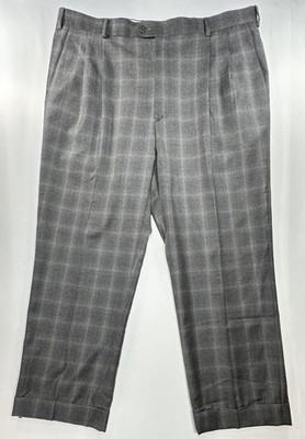 Zanella Bennett Pleated Checked Wool Dress Pants Gray Mens 40/28