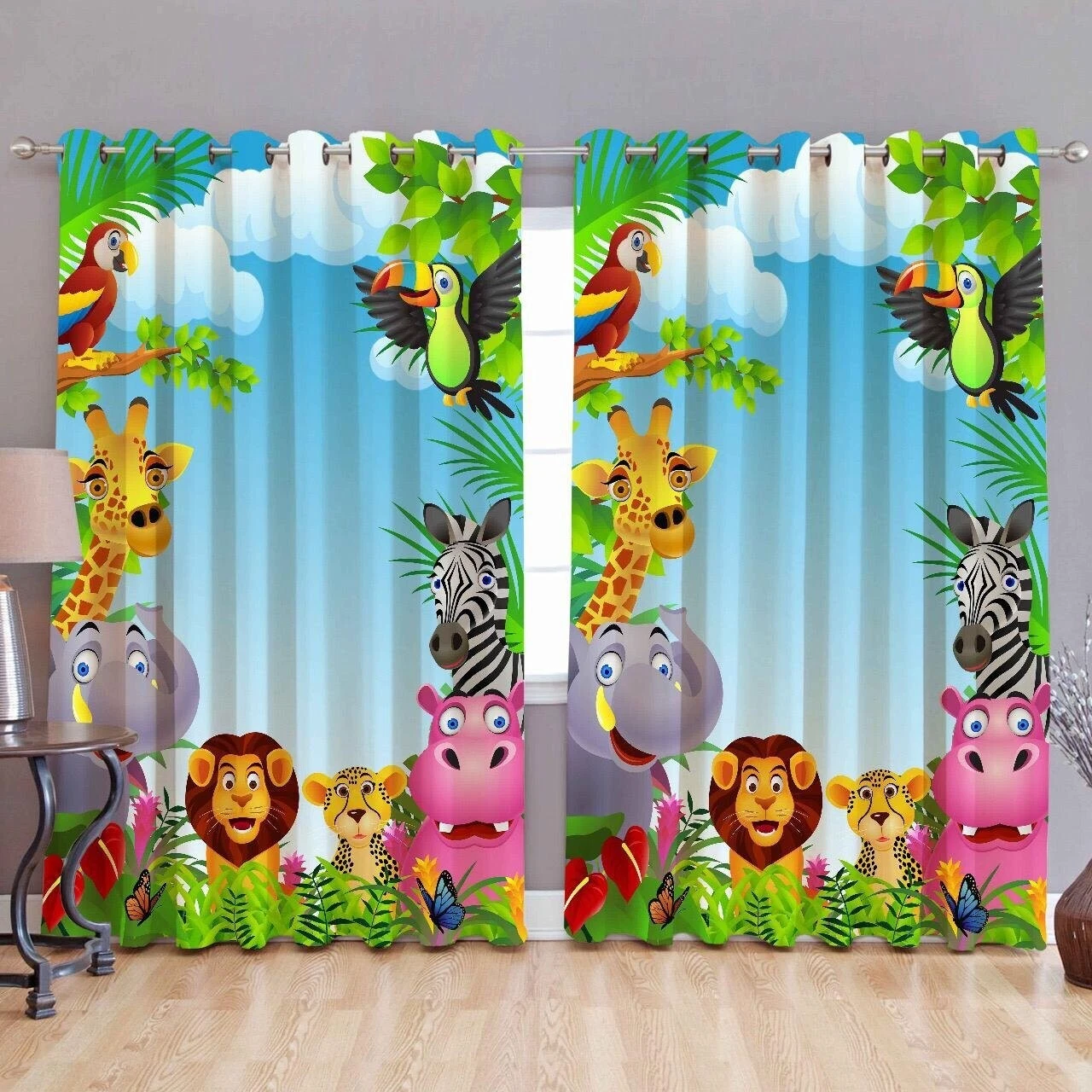Confezione Di 2 Tende In Poliestere Stampate Con Animali Per Porta Eyelet 7x4''