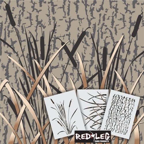 Redleg Camo ™ GKM 3 piece duck boat camo stencil kit bark marsh grass