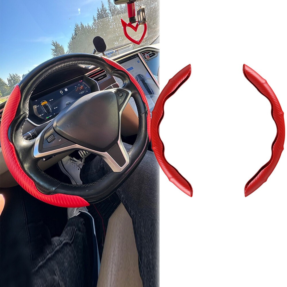 15"/38cm Carbon Leather Steering Wheel Covers Anti-slip For Tesla Model 3/S/X/Y