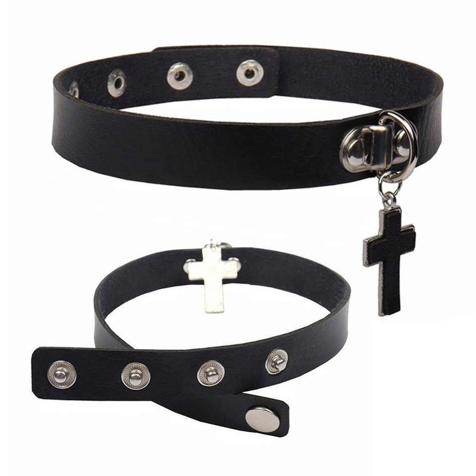 Vintage Punk PU Leather Choker Black Cross Choker Goth Necklace; eBay
