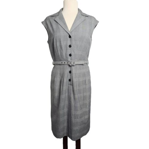 NWT JESSICA HOWARD Belted Sheath Dress GRAY size 10 Pet Buttons Preppy Summer