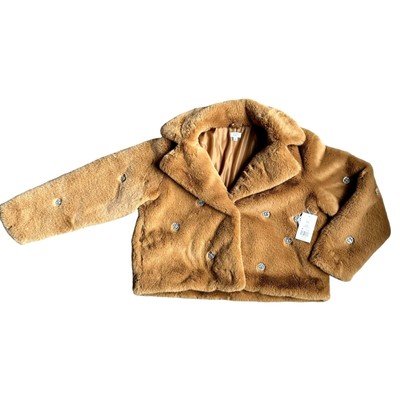 Crown & Ivy Faux Fur Teddy Bear Jacket Tan NEW XXL Rhinestones Mobwife SOFT Boxy