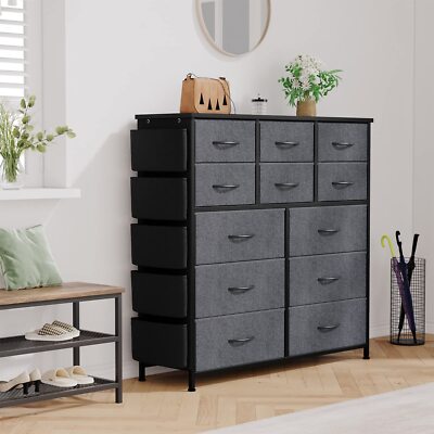 twelve drawer dresser WLIVE Minimalist Tall 12-Drawer Storage Fabric Dresser Charcoal Black main image 1