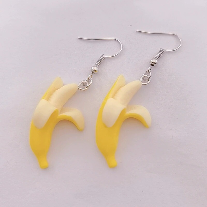 Lindos pendientes colgantes veganos de resina Kawaii fruta de plátano + bolsa de regalo gratis