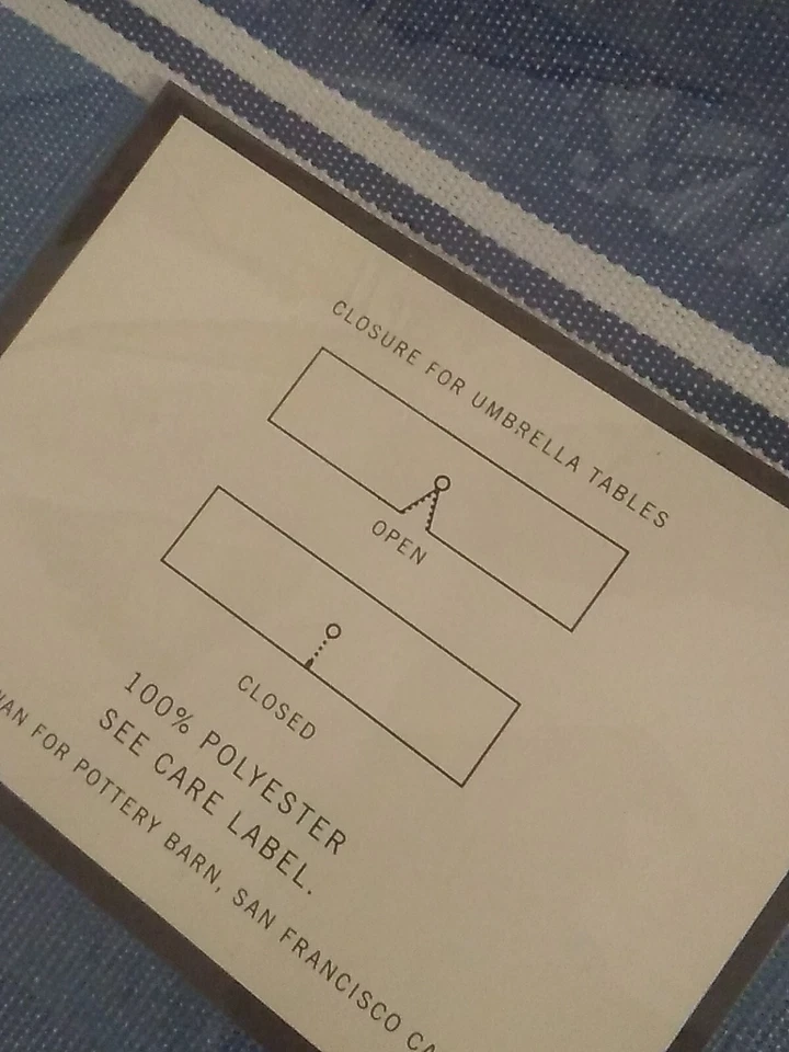 Pottery Barn Nappe Awning Stripe Umbrella Tablecloth Blue 56.5" x 108" Polyester - Image 3 of 4