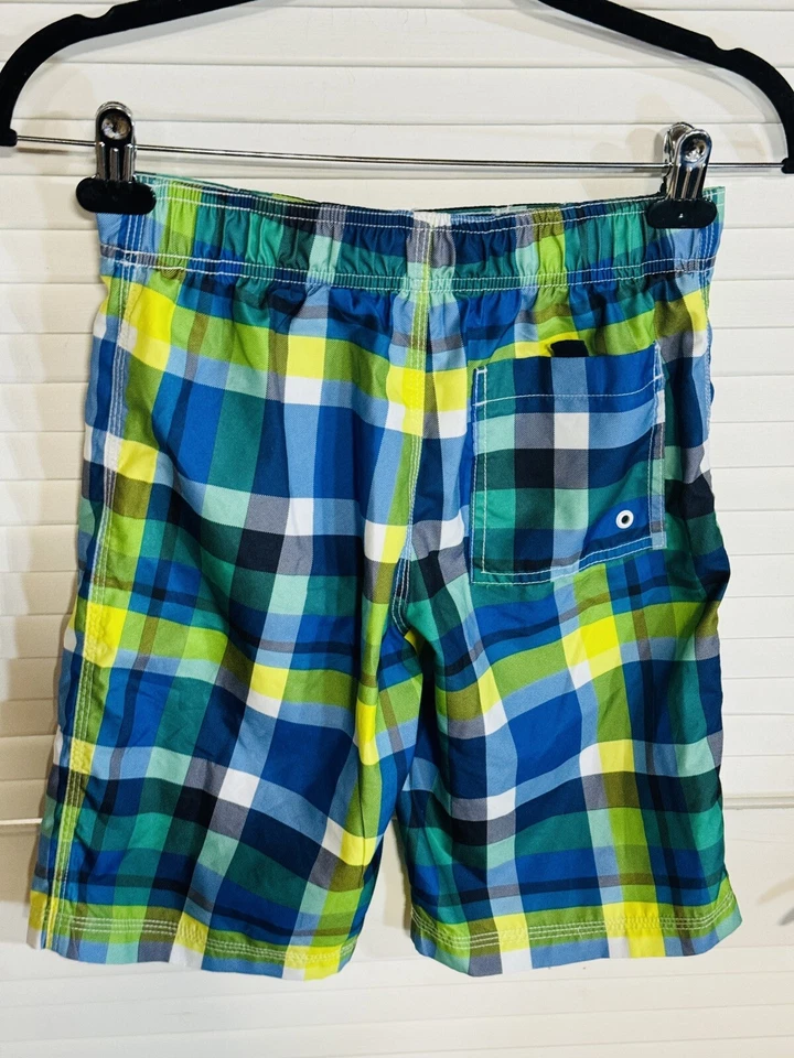 GYMBOREE Swim Blue Green Plaid Trunks Boys 10/12 Large EUC - Image 3 of 4