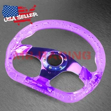 D-Shaped Steering Wheel Purple 6-Holes Crystal Bubble Burnt Spoke Deep Dish