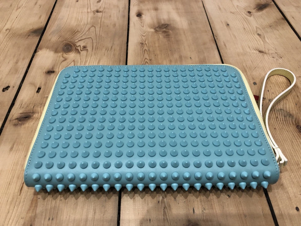 Christian Louboutin Cris Spiked Mini Ipad Case Blue and Peach Leather Body - Image 4 of 4