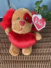 Dan Dee Plush LOVE Puppy Dog & Heart Brown & Red Small 6" New witth Tag