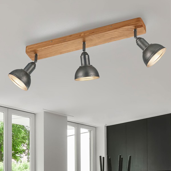 Deckenstrahler Leuchte Schwenkbar Holz Retro Wohnzimmerleuchte Spotlampe Grau-image