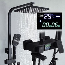 Black Exposed Shower Faucet System Thermostatic 10'' Rainfall Shower Fixture Set