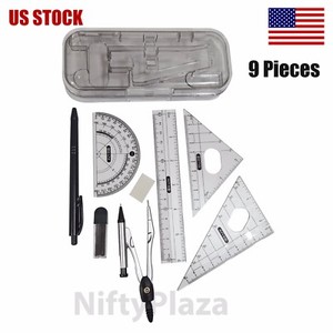 9-Piece-Math-Tool-Sets-Rulers-Protractor-Mechanical-Pencil-Compass