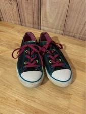 Converse Sneakers Junior Size 3 Black w/ multi color tongues and fuscia laces