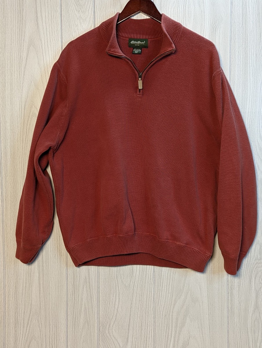 Eddie Bauer Sweater Mens 2XL Orange Quarter Zip Cotton Pullover