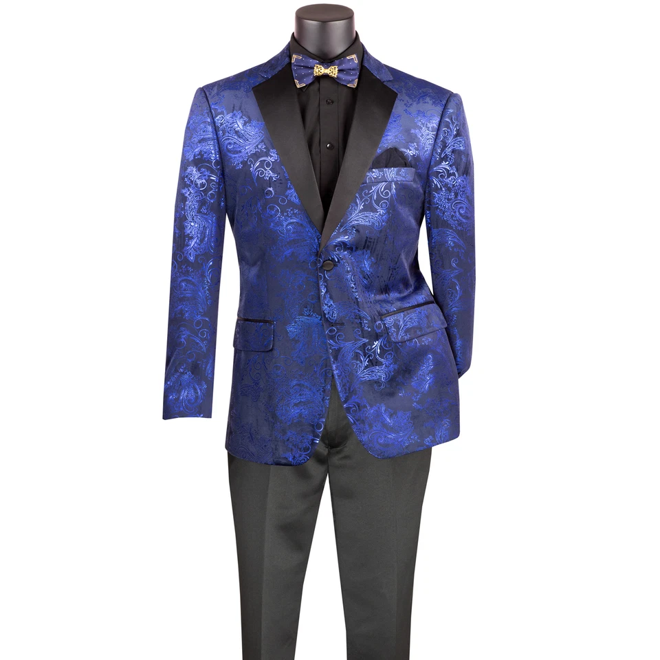 Chaqueta de Cena Esmoquin VINCI Para Hombre Azul y Negro Paisley Repujado Ajuste Moderno NUEVA Foto 3 de 3