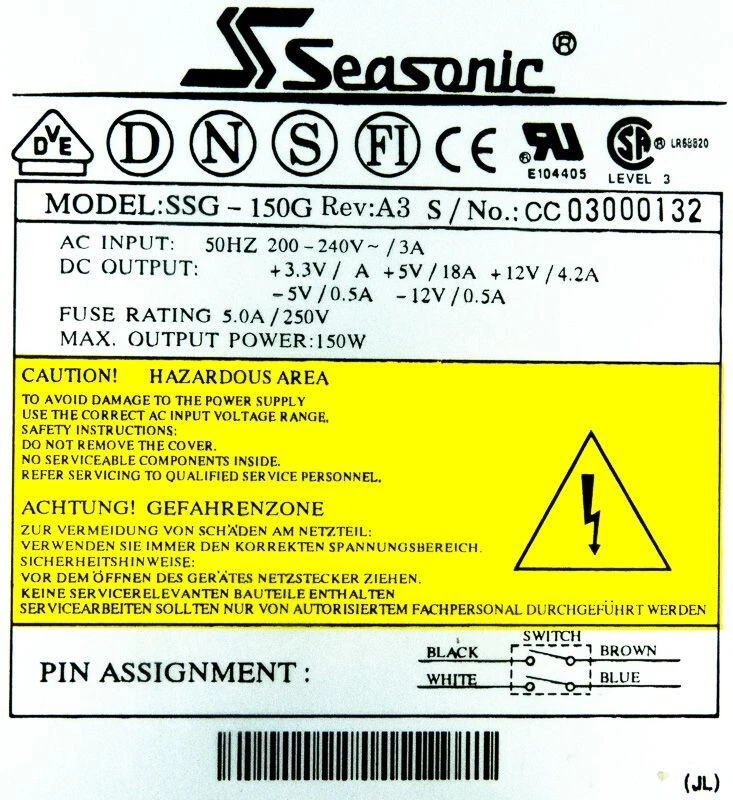 Power Supply At Computer Retro Seasonic SSG-150G 150WATT Aux - Image 3 of 3