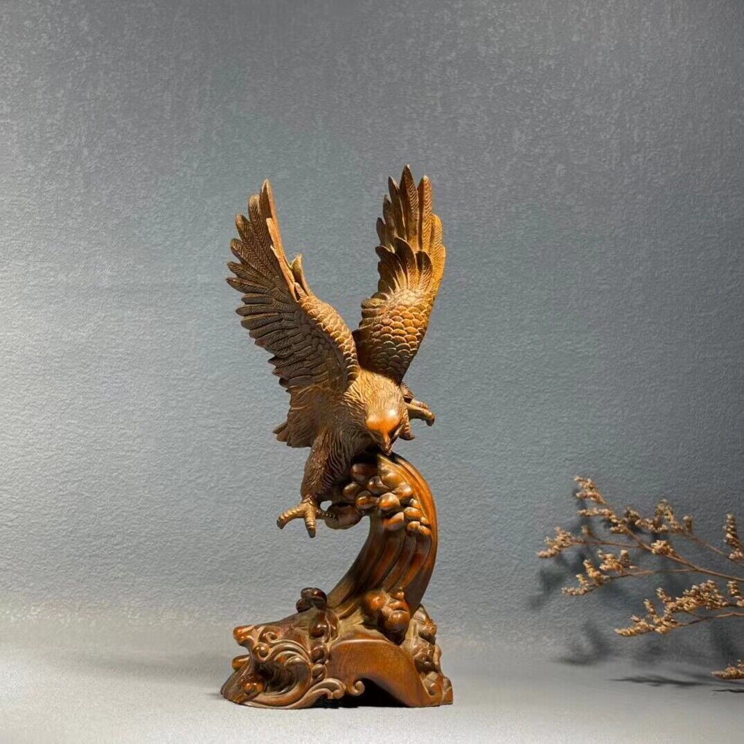 Chinese Boxwood Carved Eagle Statue Sculpture Nice Home Decor Collection