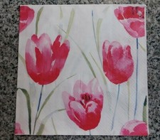 2 Pretty Paper Napkins, Red Tulip Water Color Flowers
