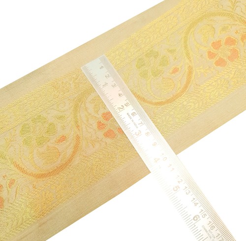 Sushila Vintage Light Brown Sari Border Floral Zari Brocade Swing Trim 3 Yd Lace - Picture 3 of 4