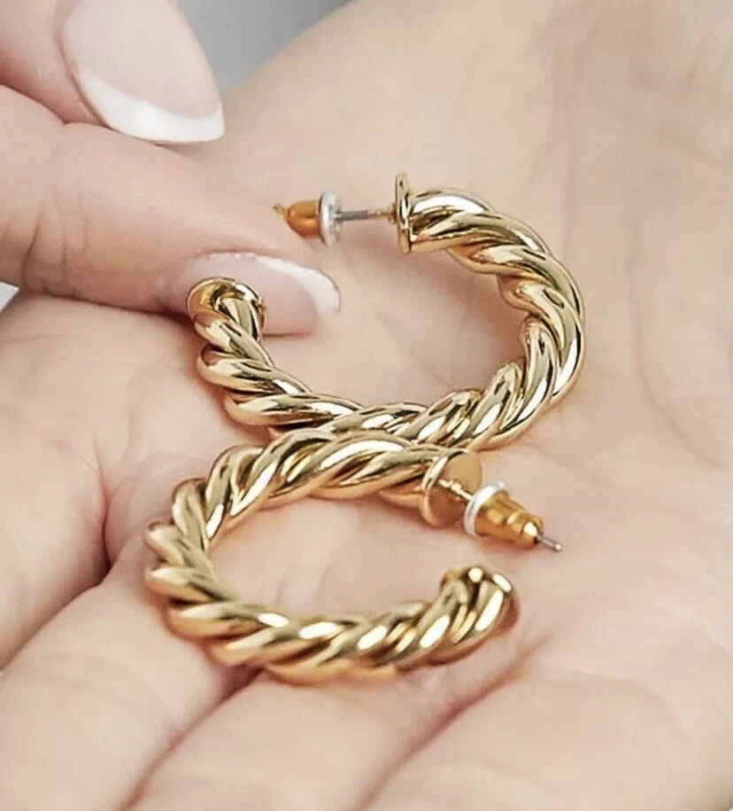 ASOS DSIGNE 14 k GOLD PLATED TWIST HOOP EARRINGS DUCHESS KATE SOLD OUT - Bild 3 von 4