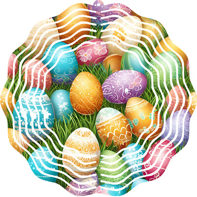 Easter Eggs Wind Spinner 10'' Large Metal Outdoor Decor 3D Yard Art Whirligig
