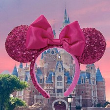US Disney-Park's Ears Hot Pink Headband Bow Magenta Orchid Disneyland Sequin