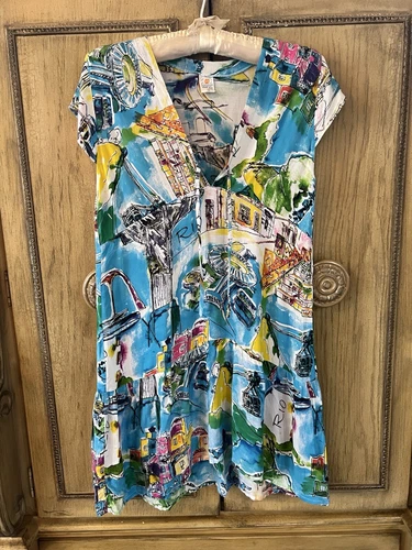 Farm Rio Women's Multicolored Short sleeve Rio housing Printed Mini Dress SZ M