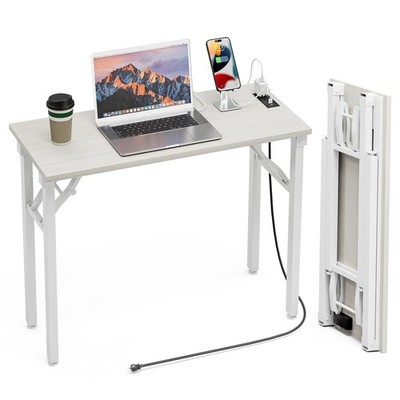 TEMI Small Computer Desk Folding Table - No Assembly, 35.8 Inch, White Ash 