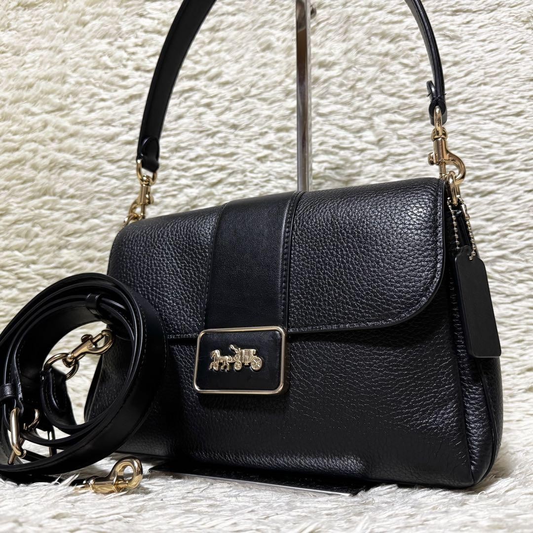 COACH Grace Shoulder Bag Crossbody Leather Black Gold Used Authentic