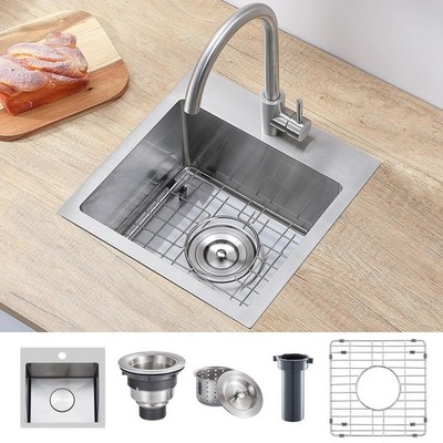 Bar Sink 15x15 Inch Drop In Single Bowl 16 Gauge Stainless Steel VAPSINT Guage