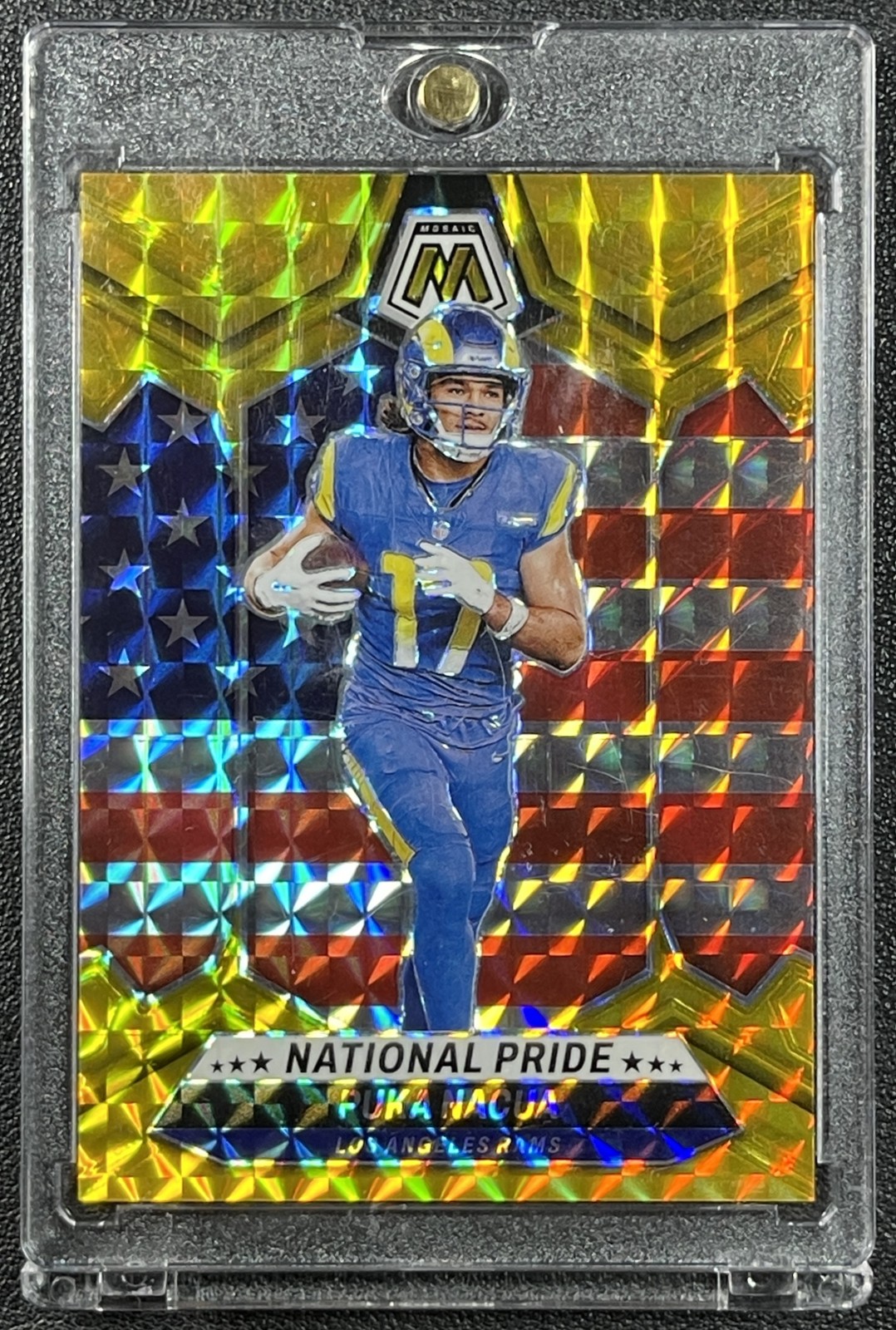 PUKA NACUA 2024 PANINI MOSAIC #264 NO HUDDLE GOLD PRIZM NATIONAL PRIDE 6/10 RAMS