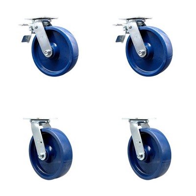 8 Inch Solid Polyurethane Caster Set with Ball Bearings 2 Brake 2 Swivel Lock