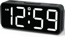Peakeep Small Digital Alarm Clock Plug in for Bedrooms Bedside, Small, White 