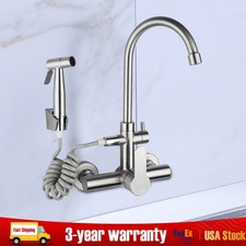 Stainless Steel Commercial Sink Faucet Wall Mount 360 Rotation Kitchen Faucet US