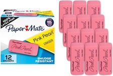 Paper Mate Erasers, Pink Pearl, 12 Count - Latex Free and Smudge Resistant, Back