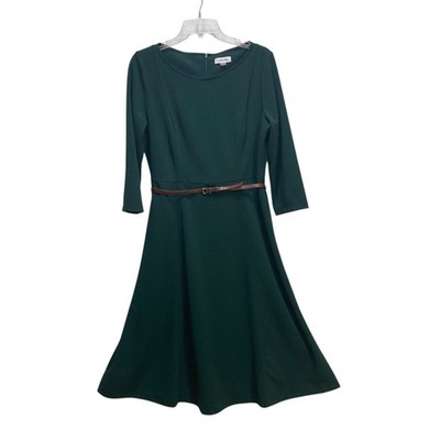 hunter green fit and flare dress Hunter Green Split Neck Puff Short Sleeve Tiered Midi Dress – SSYS main image 1