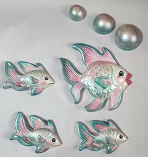 Vintage Style Retro Repro Miller 4 Fish & 3 Bubbles Chalkware Wall Plaques
