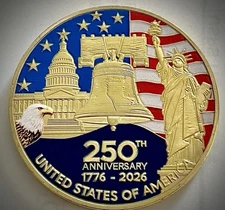 250th Anniversary Of USA Challenge Coin- Gold Colored-Celebrate America