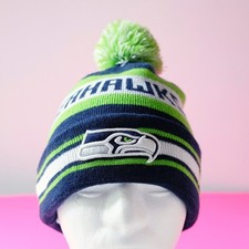 New Era Seattle Seahawks Stripe Beanie with Pom Pom Blue Green Winter Hat