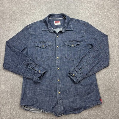 Wrangler Jeanshemd Erwachsene Large blau Cowboy Western Druckknopf Rodeo 90er USA Herren