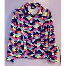 FILA Sport Women's Geometric Multicolor Track Jacket Pockets Polyester Size M