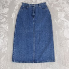 Vintage 90s Midi Pencil Denim Skirt Womens 12 Back Slit Boho Cottage Western