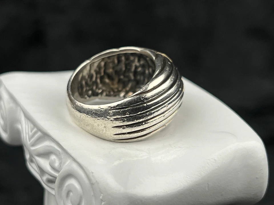 Anillo Flle Menegatti Italia Plata de Ley 925 Oro 14K Diamante Acanalado Cúpula Talla 7 Foto 2 de 4