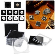 10-100PCS Plastic Coin Display Case Clear Square Storage Capsules Holder Box Pad