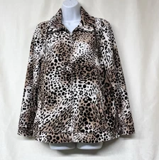 Chico's  Weekends Soft Velour Full Zip Leopard Print Jacket Pockets Women Size 1